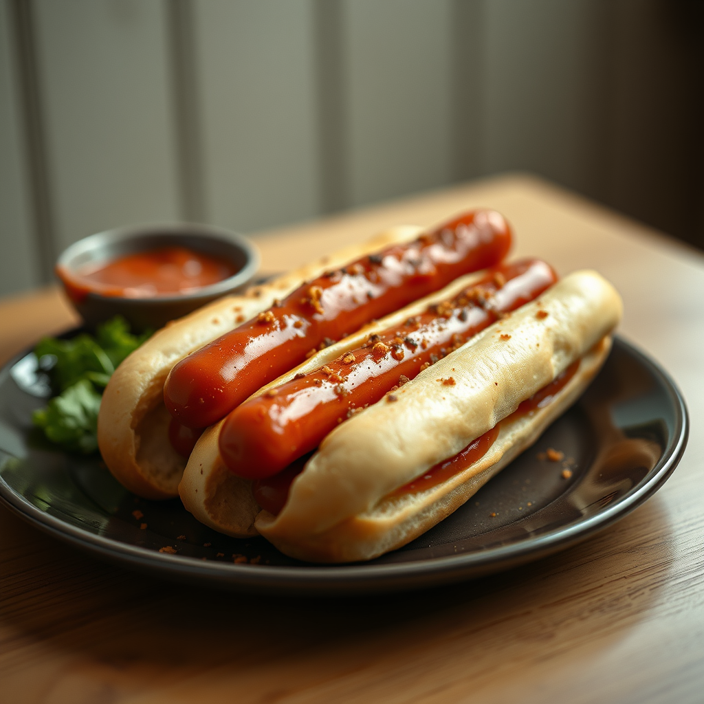 frankfurters (hot dogs) on a plate
